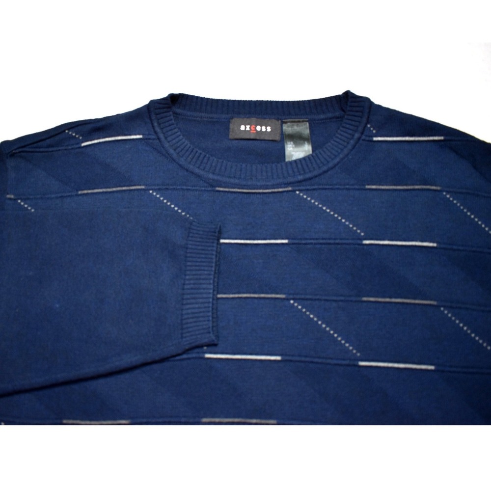 Axcess Navy Blue Textured Geometric Crew Neck Sweater MXRU0469 Large